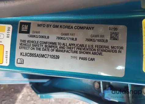 2021 Chevrolet Spark Fwd Ls Automatic from USA, damaged, VIN KL8CB6SA5MC710539